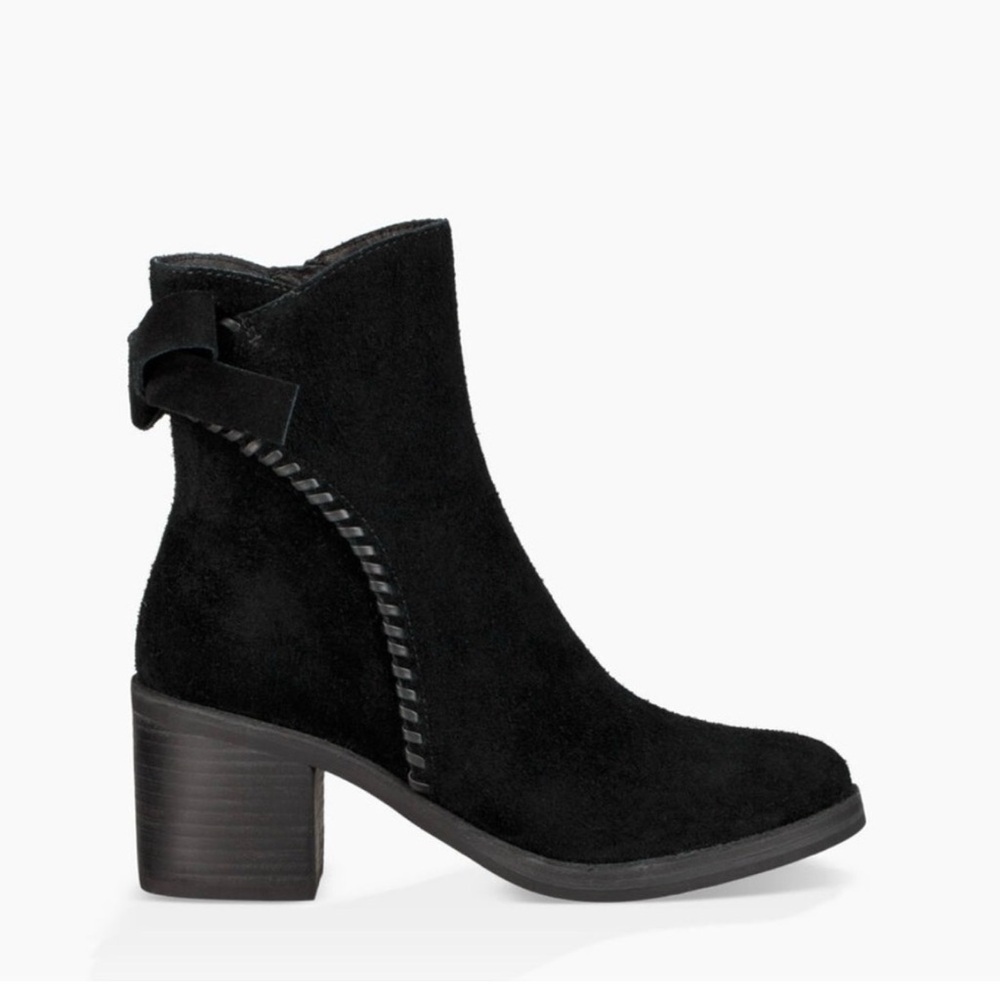 UGG Women’s Black Suede Ankle Booties Block Heel Bow Zip Size 8.5 - Picture 3 of 13
